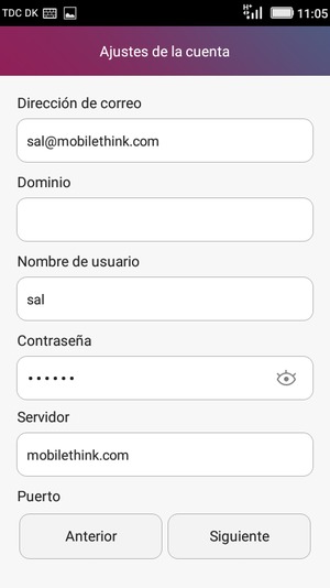 Introduzca la dirección de servidor Exchange y seleccione Siguiente