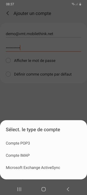 Sélectionnez Compte POP3 ou Compte IMAP