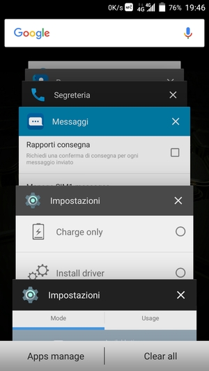 Seleziona l'icona X per chiudere tutte le applicazioni in esecuzione