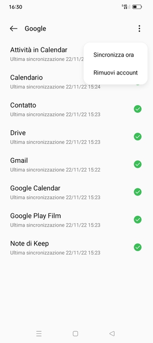 Seleziona Sincronizza ora
