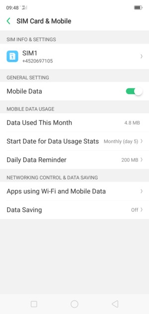 Select SIM1 or SIM2