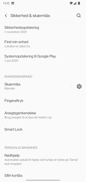 Din telefon er nu sikret med en skærmlås