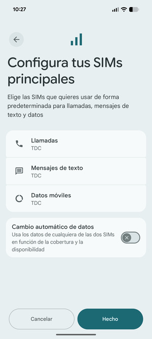Seleccione la opciones deseada y seleccione Hecho