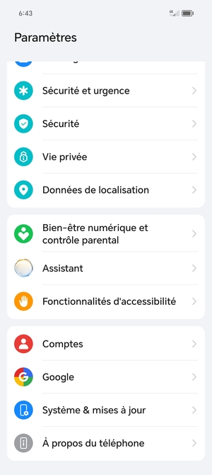 Faites défiler et sélectionnez Système & mises à jour