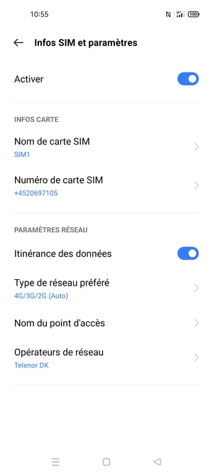 Activer ou désactiver Itinérance des données