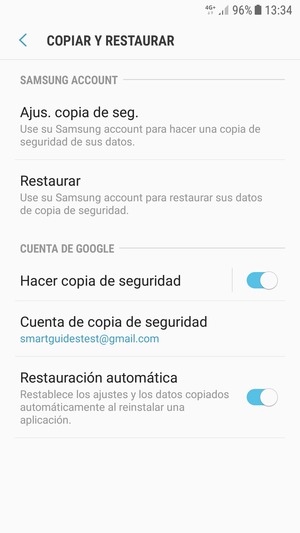 Seleccione Cuenta de copia de seguridad