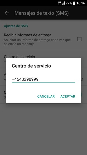 Introduzca el número de Centro de servicio y seleccione ACEPTAR