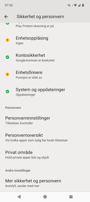 Bla til og velg Mer sikkerhet og personvern