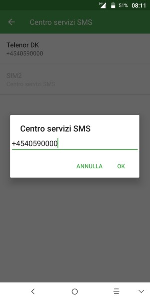Inserisci il numero di Centro servizi SMS e seleziona OK