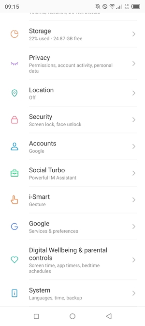 Scroll to and select Security