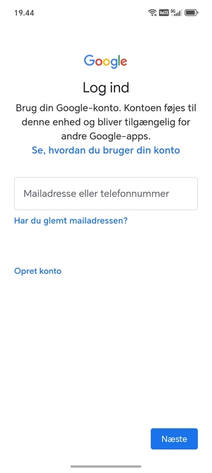 Indtast din Gmail adresse og vælg Næste