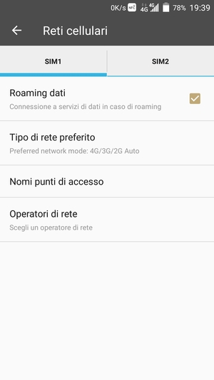 Attiva o disattiva Roaming dati