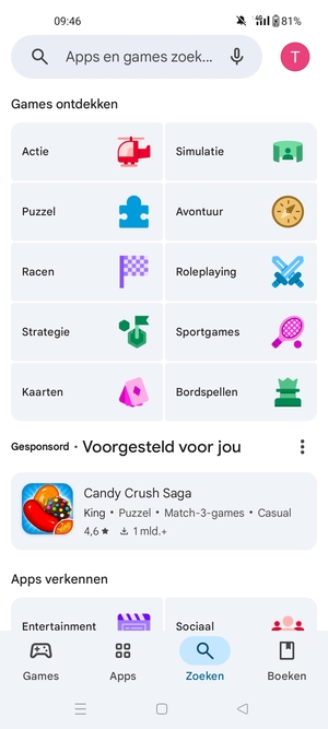 Selecteer de zoekbalk