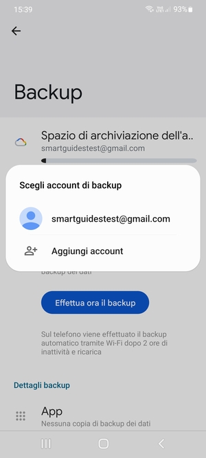 Seleziona il tuo account di backup
