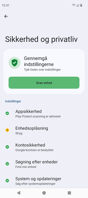 For at aktivere din skærmlås, gå til menuen Sikkerhed og privatliv og vælg Enhedsoplåsning