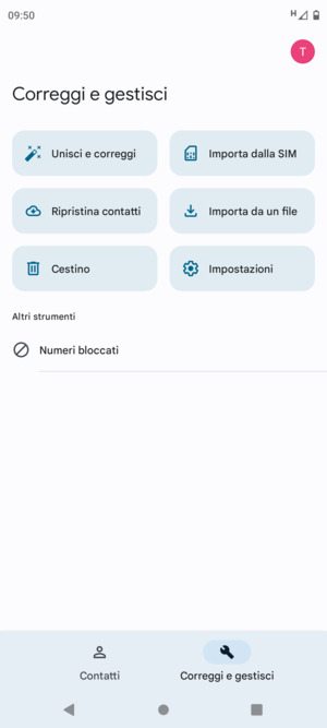 Seleziona Importa della SIM