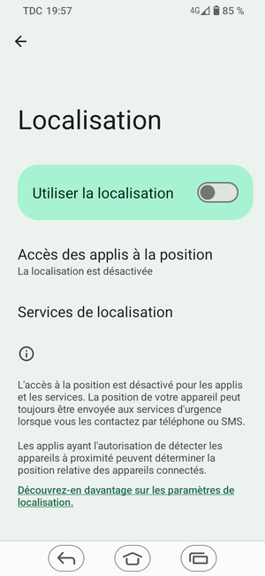 Désactiver le Utiliser la localisation
