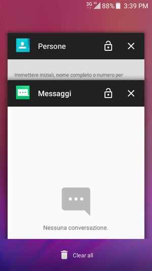 Seleziona Cancella tutto per chiudere tutte le applicazioni in esecuzione