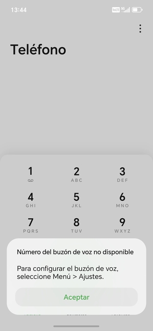 Si el correo de voz no está configurado, seleccione Aceptar