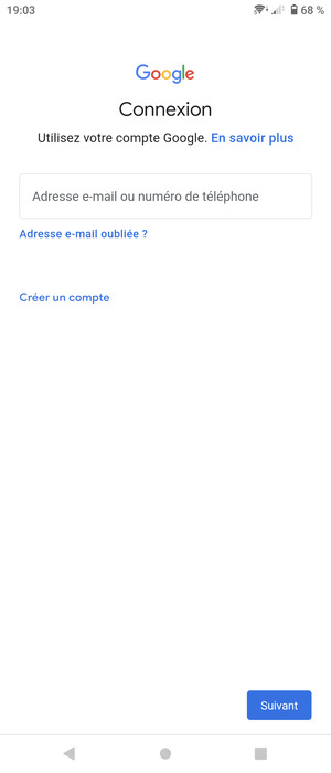 Saisissez votre adresse Gmail et sélectionnez Suivant