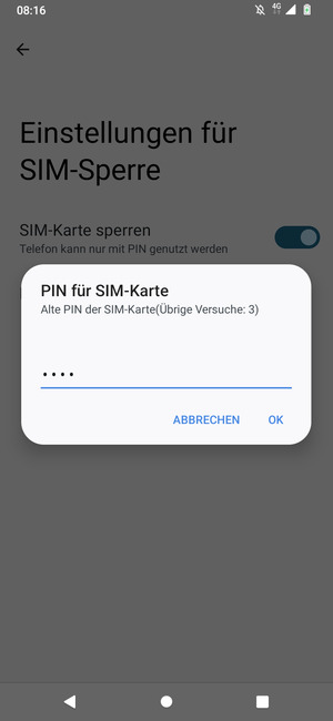 Geben Sie Ihre Alte PIN der SIM-Karte ein und wählen Sie OK