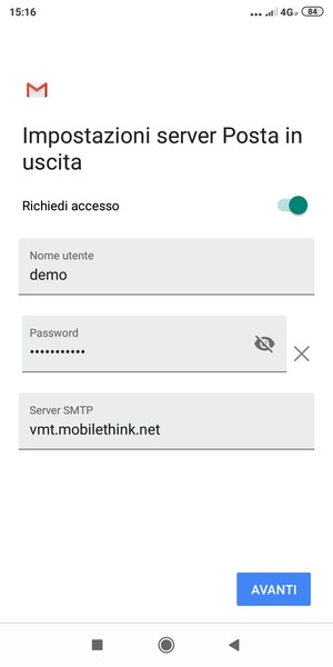 Inserisci l'indirizzo del server di posta in uscita