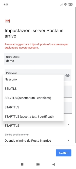 Seleziona Nessuno e poi AVANTI