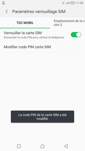 Votre code PIN de la carte SIM a été modifié