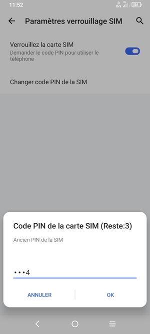 Saisissez votre Ancien code PIN de la carte SIM et sélectionnez OK