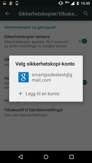 Velg sikkerhetskopi-kontoen din