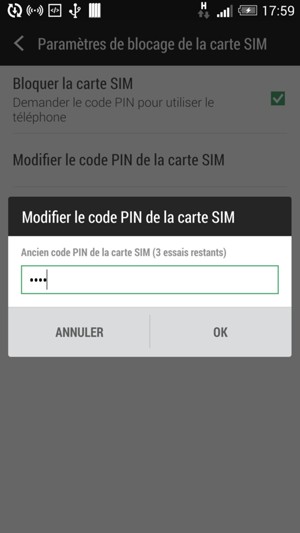 Saisissez l'ancien code PIN  de votre carte SIM et sélectionnez OK