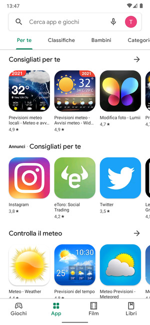 Seleziona la barra di ricerca