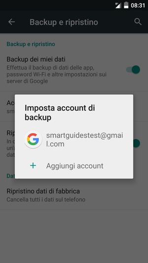 Seleziona il tuo account di backup