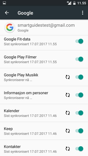 Dine kontakter fra Google vil synkroniseres til telefonen din