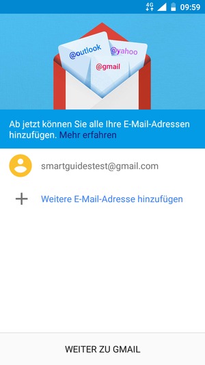 Wählen Sie WEITER ZU GMAIL
