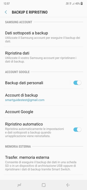Seleziona Account di backup