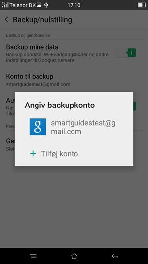 Vælg din sikkerhedskopi-konto