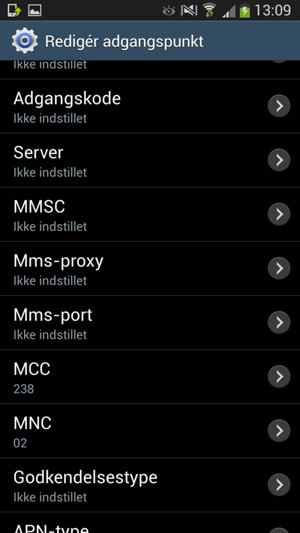 Scroll ned og indtast MMS oplysninger
