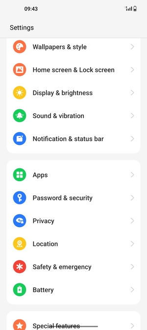 Scroll to and select Password & security