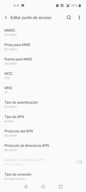 Desplácese hacia abajo e introduzca la información de Internet