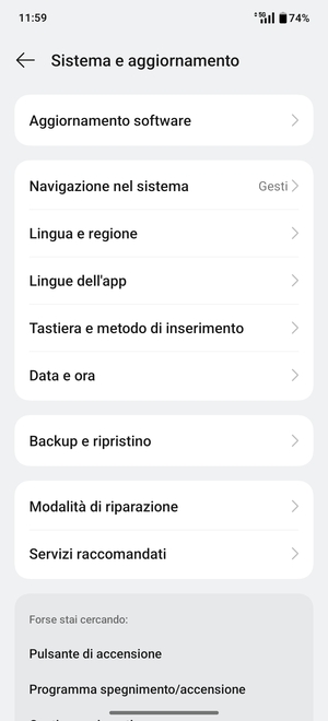 Seleziona Backup e ripristino