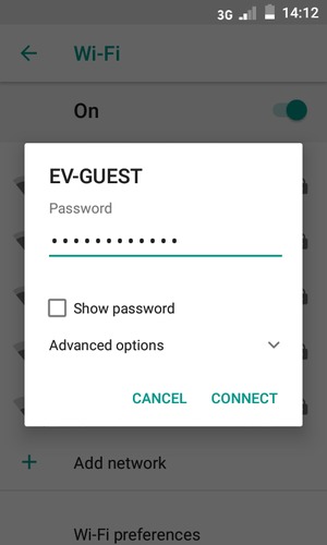 Enter the Wi-Fi password and select CONNECT