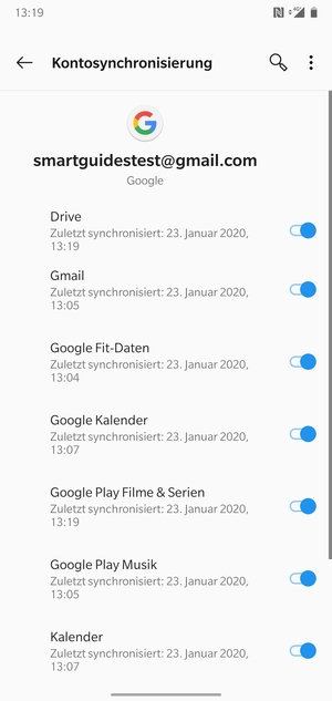 Stellen Sie sicher, dass Kontakte ausgewählt ist
