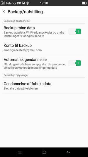 Vælg Konto til backup