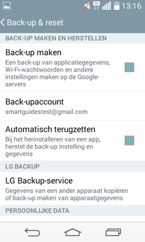 Selecteer Back-upaccount