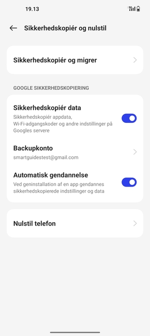 Vælg Backupkonto