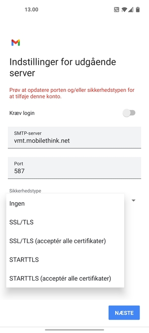 Vælg Ingen og NÆSTE