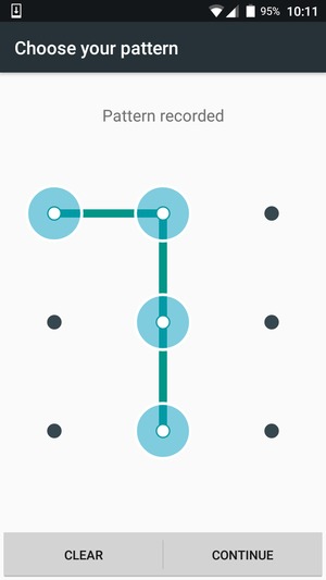 Draw an unlock pattern and select CONTINUE