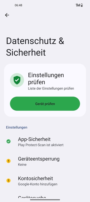 Um Ihre Bildschirmsperre zu aktivieren, gehen Sie zum Datenschutz & Sicherheit Menü und wählen Sie  Geräteentsperrung