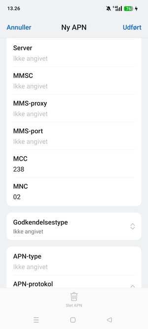 Scroll ned og indtast MMS-oplysninger